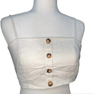 FOREVER 21 Linen Look Crop Top Tie Back Button Front - size small